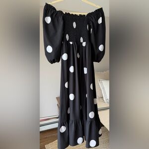 R.Vivimos Women's Cotton Polka Dots Print Off-the-Shoulder Midi Dress (size M)